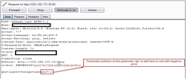 Performing Parameter Pollution on qty parameter