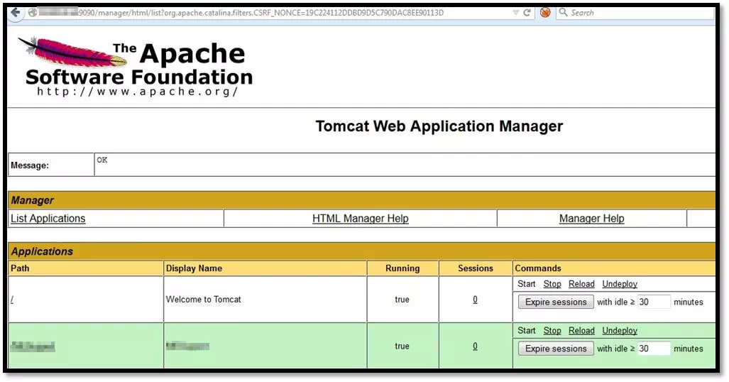 Open Apache Tomcat Manager Console