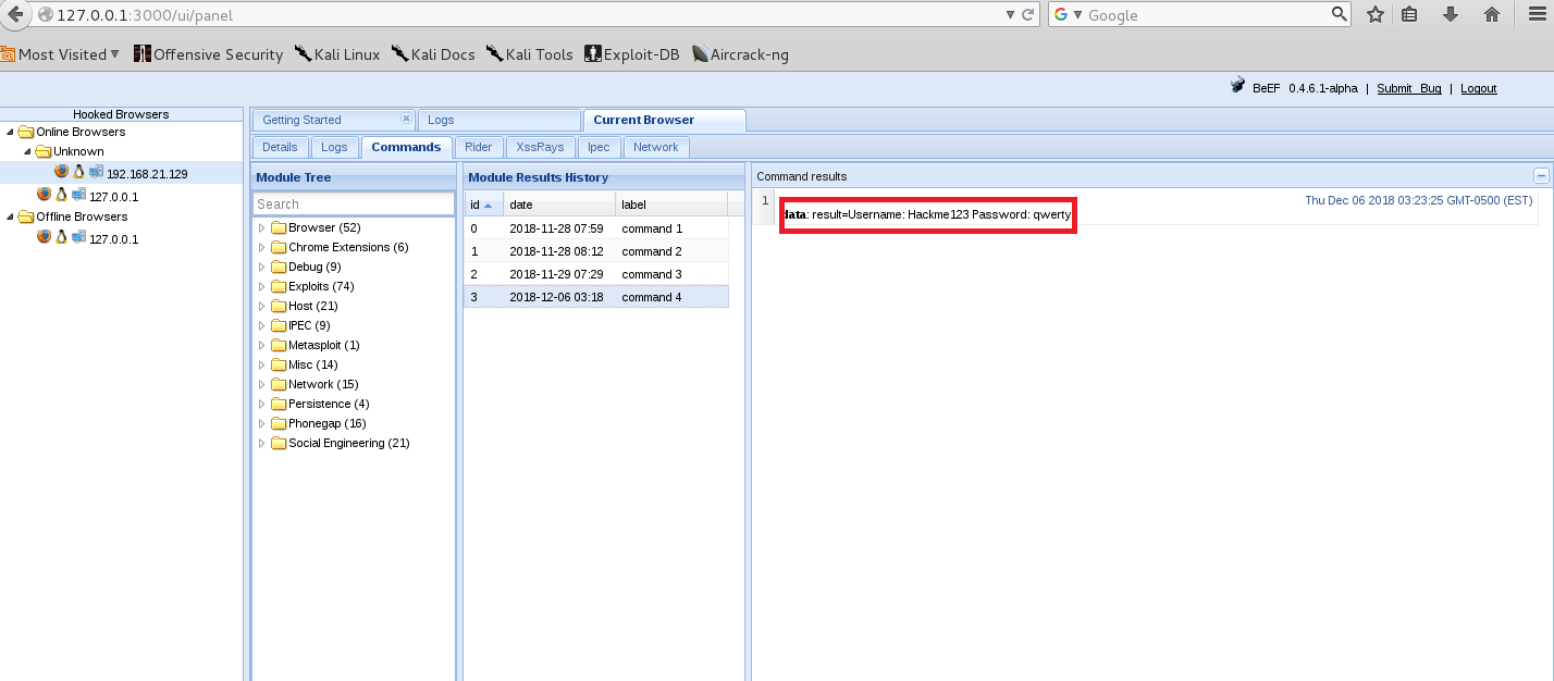 PoC: Credentials captured by the attacker