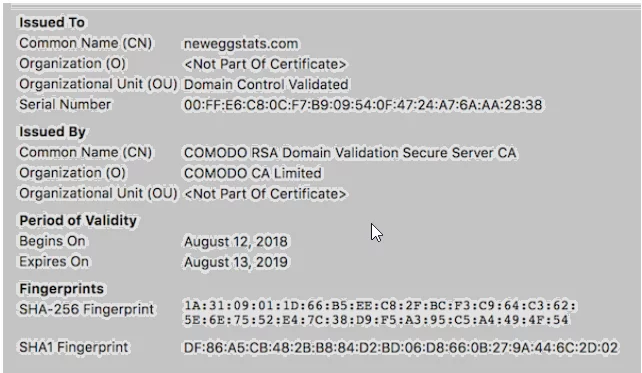SSL certificate information for Newegg company