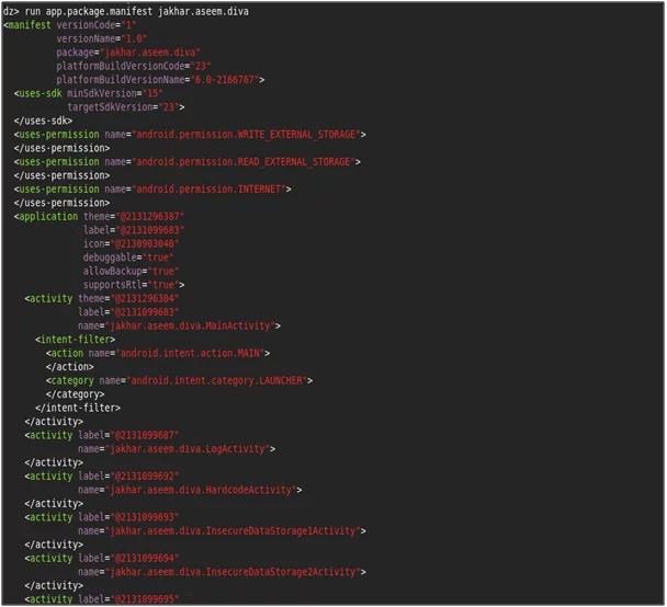 Getting AndroidManifest.xml File fromDrozer