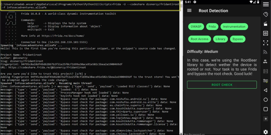 frida-for-bypassing-root-detection