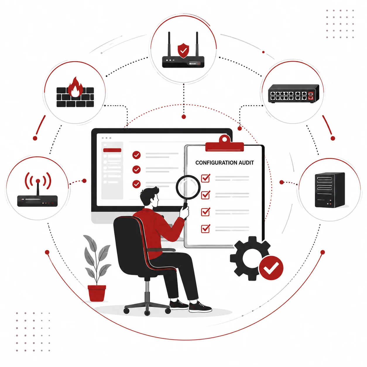 Network device and firewall configuration security audit